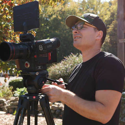 Adam Garceau behind a cinema camera